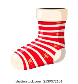 Red Christmas stocking sock with striped ornament