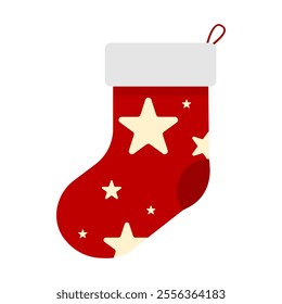 Red Christmas Stocking vector design, Xmas Ornaments Clip art, Decoration graphic elements, Festive seasonal events illustration for Banner and Greeting card