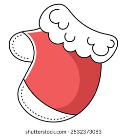 Red Christmas stocking with white fluffy trim, Vector