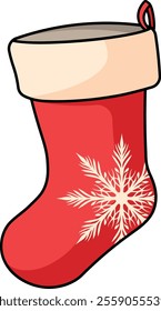 red christmas stocking with white snowflake without background