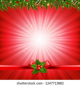 Red Christmas Sunburst Poster With Gradient Mesh, Vector Illustration