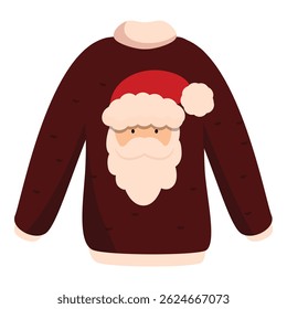 Red christmas sweater featuring a smiling santa claus face, perfect for holiday festivities and celebrations