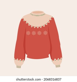 Red Christmas sweater, isolated. Vector illustration. 