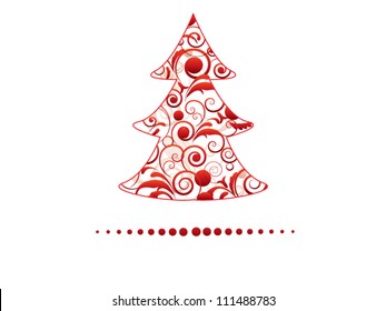 Red Christmas swirly tree with floral elements