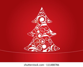 Red Christmas swirly tree with floral elements