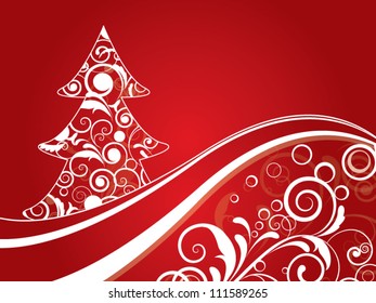 Red Christmas swirly tree with floral elements