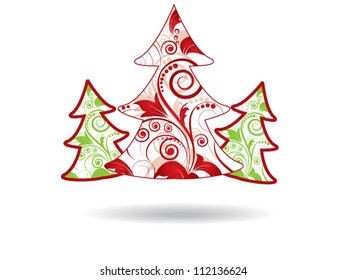 Red Christmas swirly tree with floral elements