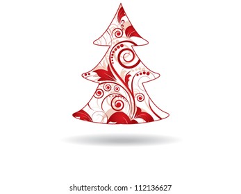 Red Christmas swirly tree with floral elements