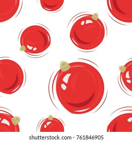 Red christmas tree balls seamless pattern. New year background, decorations. Vector illustration. Good for wrapper and printing.