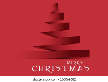 red christmas tree with black shadow and white text