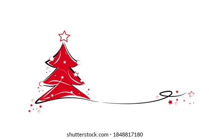 red christmas tree with border line and stars and christmas bowls