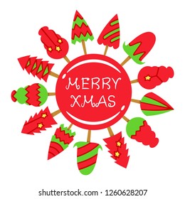 red Christmas tree card decoration with center blank circle shape