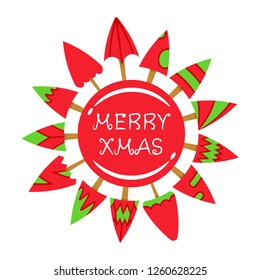 red Christmas tree card decoration with center blank circle shape