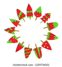 red Christmas tree with center blank circle shape on white background