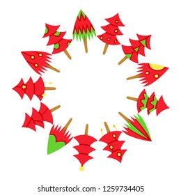 red Christmas tree with center blank circle shape on white background