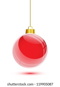 Red christmas tree hanging on white