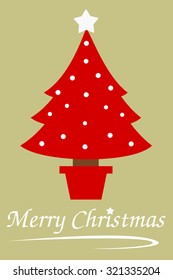 red christmas tree isolated on vintage green background vector holidays illustration
