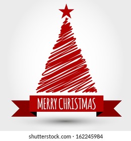 red christmas tree from lines with ribbon. christmas concept