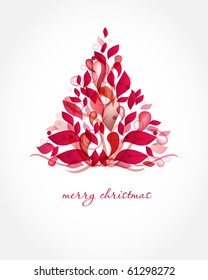 Red christmas tree made from abstract transparent elements. Card design. holiday poster, t-shirt or web  