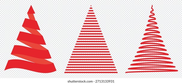Árbol de Navidad rojo ilustración de concepto mínimo. Diseño Horizontal perfecto para redes sociales, tarjetas, Anuncios o artículos. Diseño de Vector plano y colorido sobre fondo transparente. 