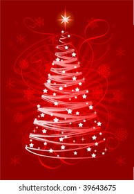 Árbol de Navidad roja sobre fondo abstracto