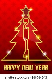 Red Christmas tree on a red background with snowflakes