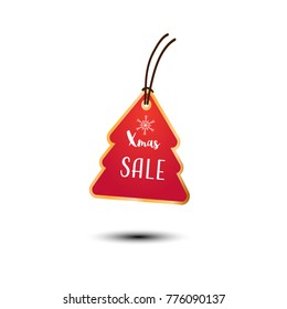 Red Christmas Tree Price Tag Vector.