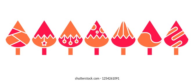 red Christmas tree set isolated on white