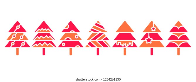 red Christmas tree set isolated on white