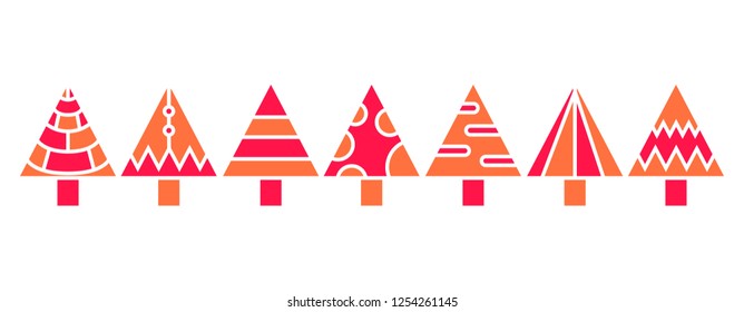 red Christmas tree set isolated on white