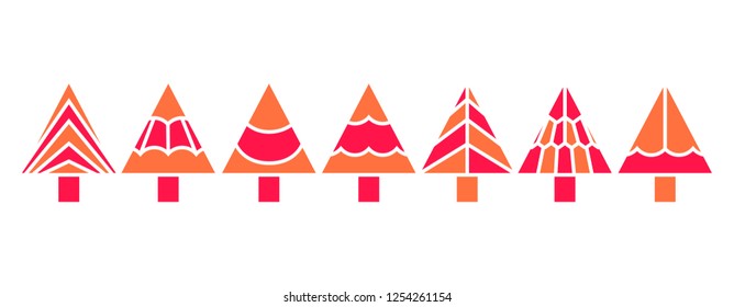 red Christmas tree set isolated on white
