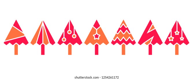 red Christmas tree set isolated on white