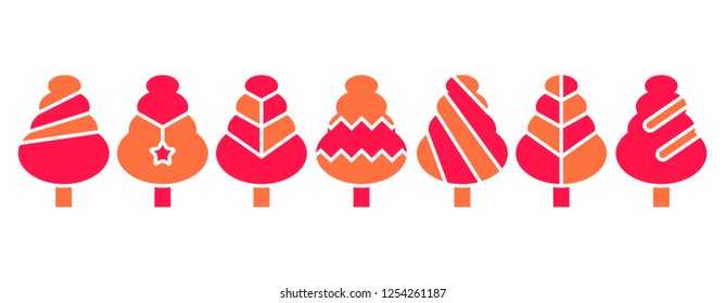 red Christmas tree set isolated on white