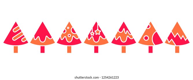 red Christmas tree set isolated on white