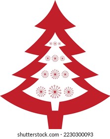 Red Christmas tree with snowflakes vector illustration