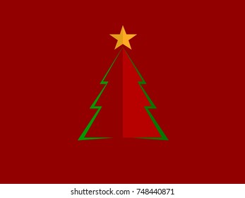 red Christmas tree with star on green color paperwork vector flat vector design infographic style for background, banner, cover, card, cover or other elements