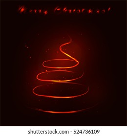 red christmas tree with stars lighting with merry christmas 