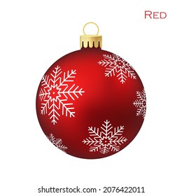 Juguete de árbol de Navidad rojo o bola Ilustración de color volumétrica y realista