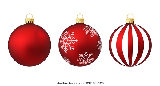 Red Christmas tree toy or ball Volumetric and realistic color illustration