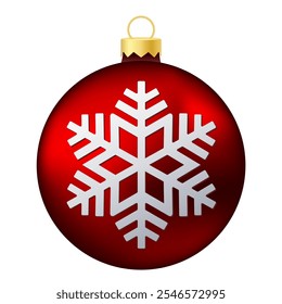 Red Christmas tree toy or ball with snowflake illustration