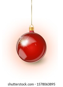 Red Christmas tree toy isolated on a transparent background. Stocking Christmas decorations. Vector object for christmas design, mockup. Vector realistic object Illustration 10 EPS