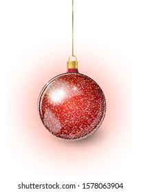 Red Christmas tree toy isolated on a transparent background. Stocking Christmas decorations. Vector object for christmas design, mockup. Vector realistic object Illustration 10 EPS