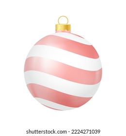 Red Christmas tree toy with lines Realistic color illustration