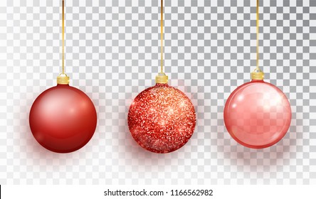 El juguete rojo del árbol de Navidad aislado en un fondo transparente. Decoración navideña rebosante. Objeto vectorial para diseño de Navidad, burla. Objeto vectorial realista Ilustración 10 EPS