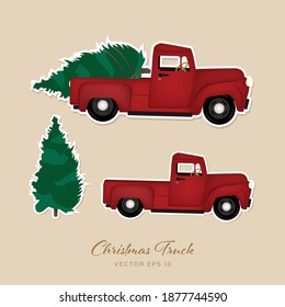 Red Christmas tree truck vector file for digital sticker, clipart etc.