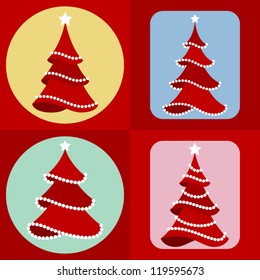 Red christmas trees collection with white decorations