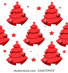 Red Christmas trees on white background , seamless pattern