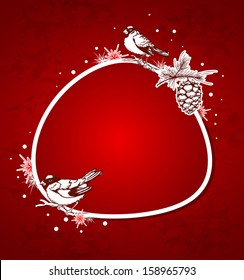Red Christmas vector  background with birds and snowflake