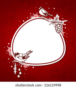 Red Christmas vector  background with birds and decorations