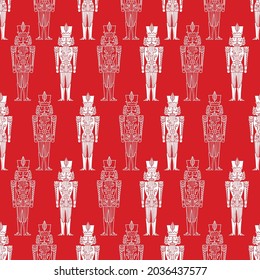 Red Christmas vector seamless Nutcracker pattern.  Seamless pattern can be used for wallpaper, pattern fills, web page background, surface textures.